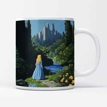 Blonde Girl Blue Dress Fantasy Castle Garden