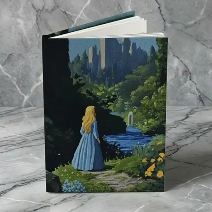 Blonde Girl Blue Dress Fantasy Castle Garden