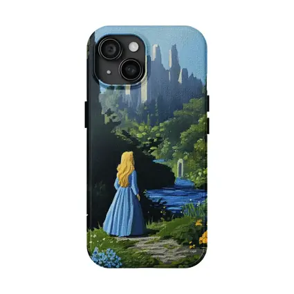 Blonde Girl Blue Dress Fantasy Castle Garden