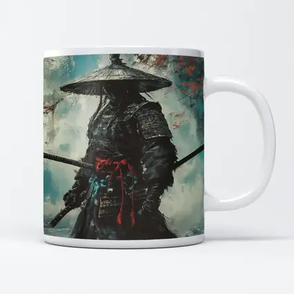 Dark Samurai Warrior Oil Painting Teal Background
