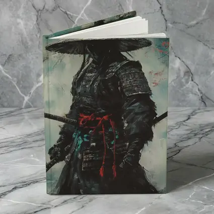 Dark Samurai Warrior Oil Painting Teal Background