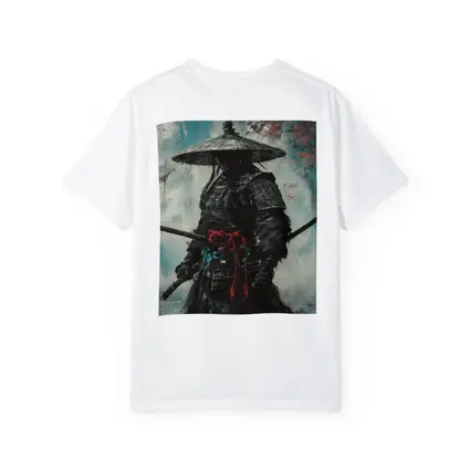 Dark Samurai Warrior Oil Painting Teal Background