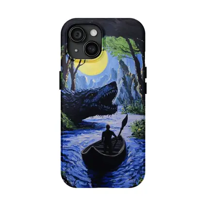 Man Rowing Boat Past Cave Dragon