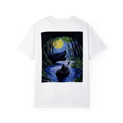 Man Rowing Boat Past Cave Dragon
