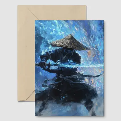 Samurai Warrior Blue Energy Storm Art