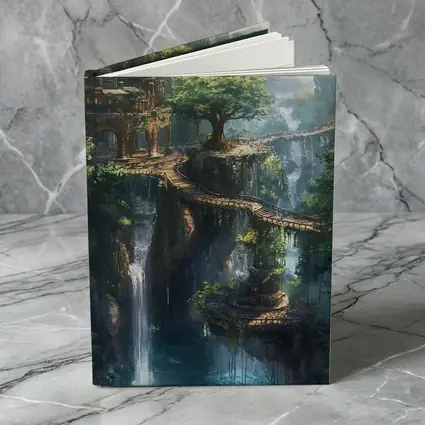 Fantasy Forest Ruins Waterfall Cliffside Bridge