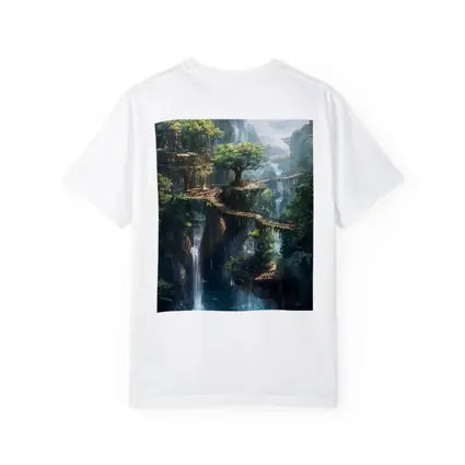 Fantasy Forest Ruins Waterfall Cliffside Bridge