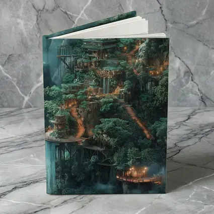 Fantasy Mountain Cliffside Temple Forest Waterfall