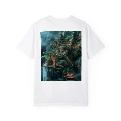 Fantasy Mountain Cliffside Temple Forest Waterfall