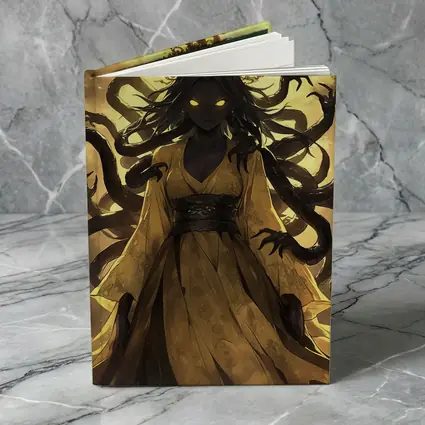 Dark Anime Goddess Glowing Eyes Yellow Sky