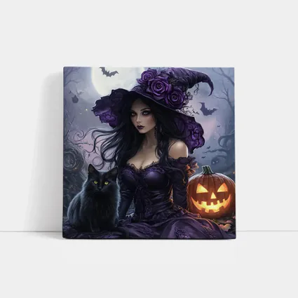 Gothic Witch Black Cat Halloween Night Art