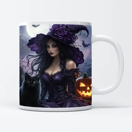 Gothic Witch Black Cat Halloween Night Art