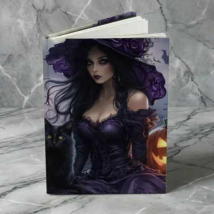Gothic Witch Black Cat Halloween Night Art