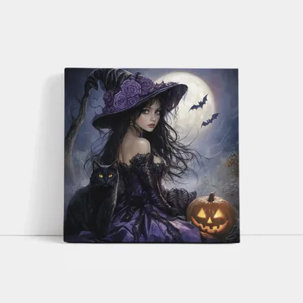 Halloween Witch Black Cat Full Moon