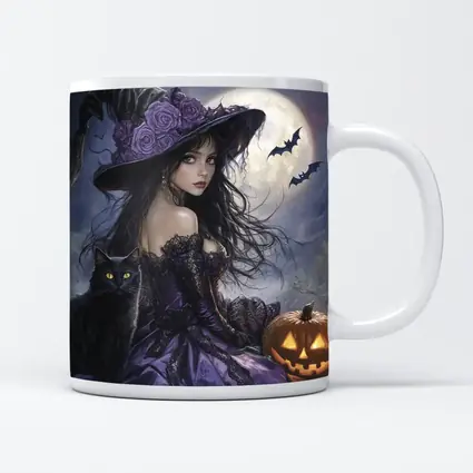 Halloween Witch Black Cat Full Moon