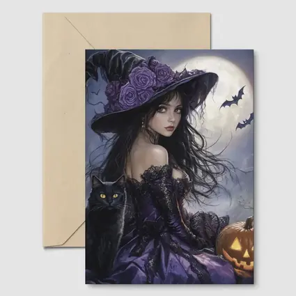 Halloween Witch Black Cat Full Moon