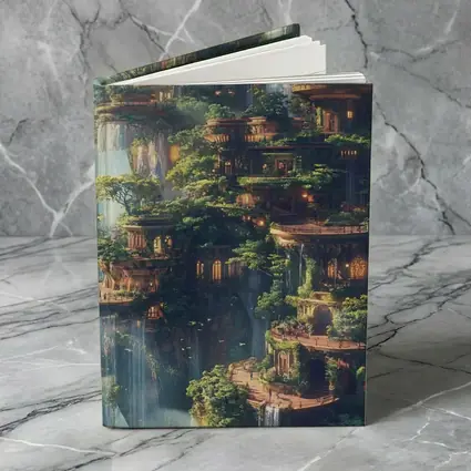 Fantasy Forest City Waterfalls Cliffside Architecture