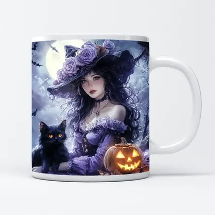 Anime Witch Black Cat Halloween Moon