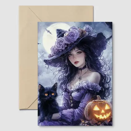 Anime Witch Black Cat Halloween Moon