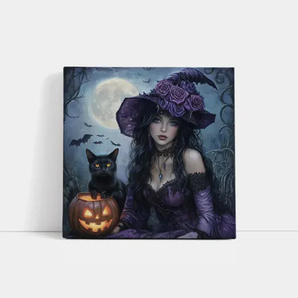 Gothic Witch Black Cat Halloween Moon Art