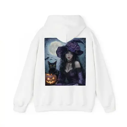 Gothic Witch Black Cat Halloween Moon Art