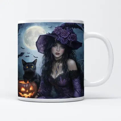 Gothic Witch Black Cat Halloween Moon Art