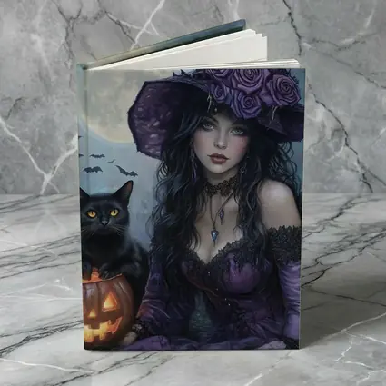 Gothic Witch Black Cat Halloween Moon Art