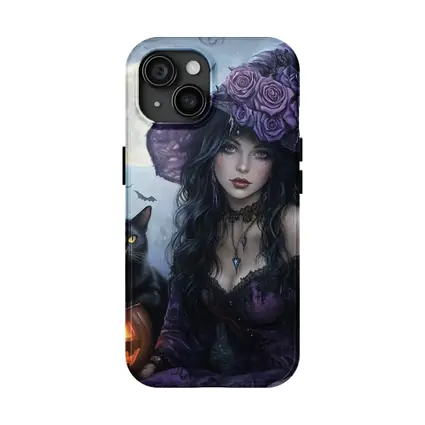 Gothic Witch Black Cat Halloween Moon Art