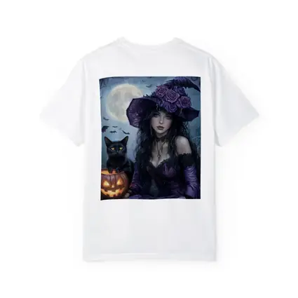 Gothic Witch Black Cat Halloween Moon Art
