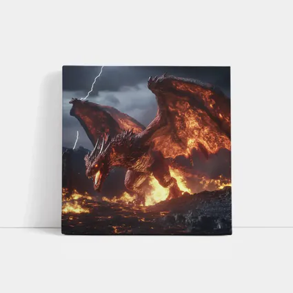 Fire Dragon Roaring In Stormy Lightning Sky