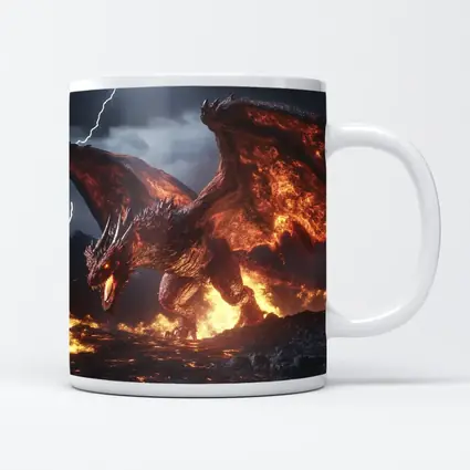 Fire Dragon Roaring In Stormy Lightning Sky