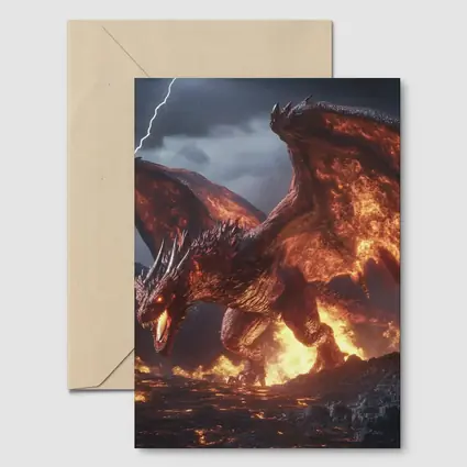 Fire Dragon Roaring In Stormy Lightning Sky
