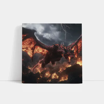 Fire Dragon Flying Over Burning Rocks