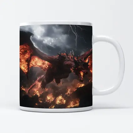 Fire Dragon Flying Over Burning Rocks