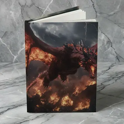 Fire Dragon Flying Over Burning Rocks
