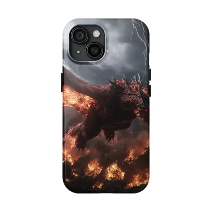 Fire Dragon Flying Over Burning Rocks