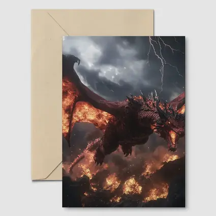 Fire Dragon Flying Over Burning Rocks