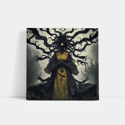 Dark Spirit Figure Glowing Eye Misty Forest
