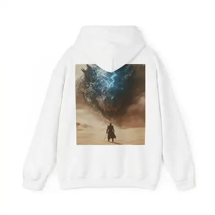 Warrior Facing Storm Dragon Desert Wasteland