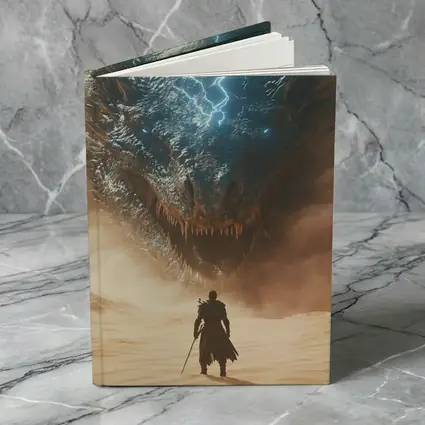 Warrior Facing Storm Dragon Desert Wasteland