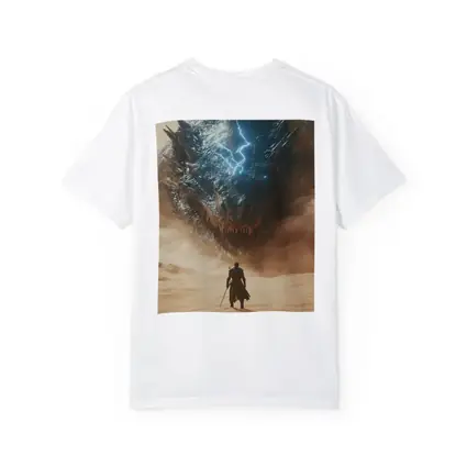 Warrior Facing Storm Dragon Desert Wasteland