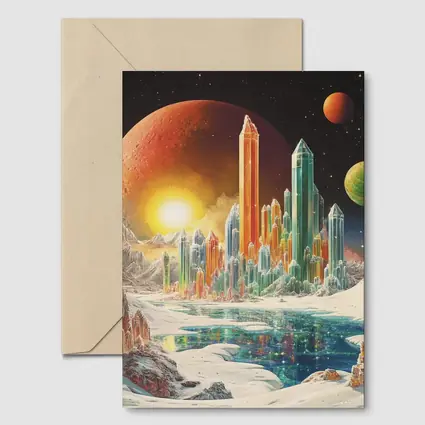Retro Sci Fi Crystal City Space Landscape