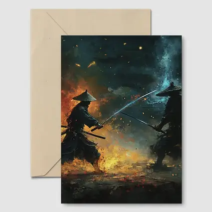 Two Samurai Duel Fire Dark Battle