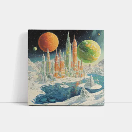 Retro Sci Fi Futuristic City Space Planets