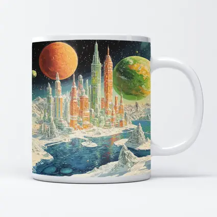 Retro Sci Fi Futuristic City Space Planets
