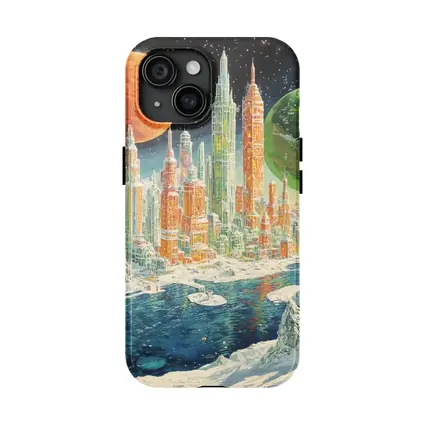Retro Sci Fi Futuristic City Space Planets