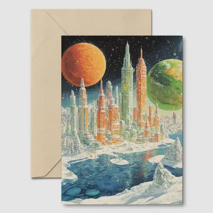 Retro Sci Fi Futuristic City Space Planets