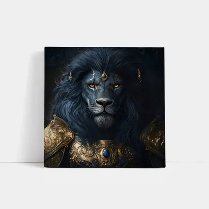 Dark Blue Lion Warrior Gold Armor Fantasy