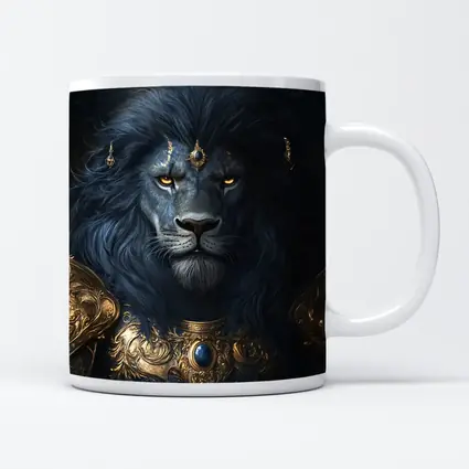 Dark Blue Lion Warrior Gold Armor Fantasy