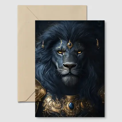 Dark Blue Lion Warrior Gold Armor Fantasy